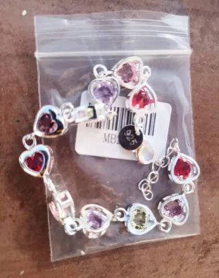 Nuevo Pulsera Gemas Corazones Multicolor Plata 925
