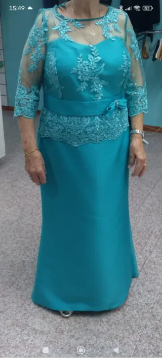 Vestido largo fiesta azul verdoso