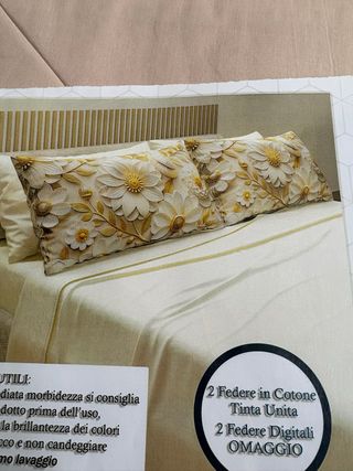 Set Lenzuola Matrimoniali Cotone Beige/Rosa