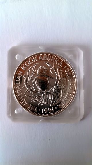1 Oz Kookaburra 1991 Plata Pura 999 Proof