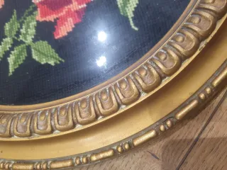 Quadro vintage ricamo rose cornice dorata