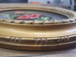 Quadro vintage ricamo rose cornice dorata