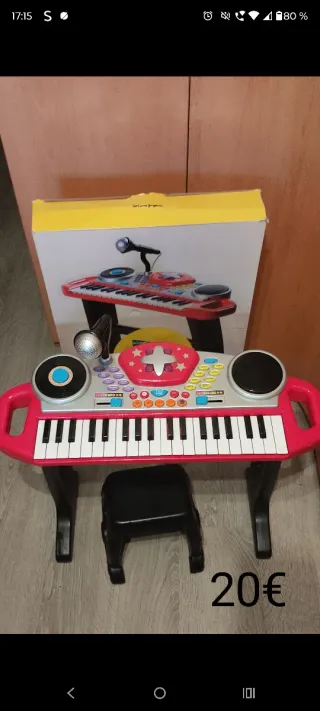 Teclado infantil con micrófono y taburete