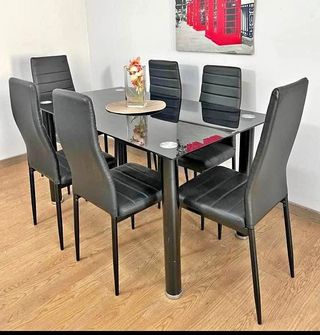 Mesa comedor cristal y 6 sillas polipiel + Envio
