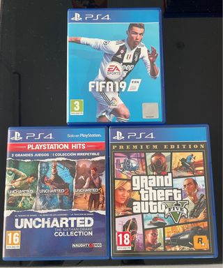 Pack 3 Juegos PS4: FIFA 19, Uncharted , GTA V
