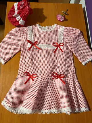 Traje Chulapa Bebe Rojo 6/9 meses Lunares Blancos