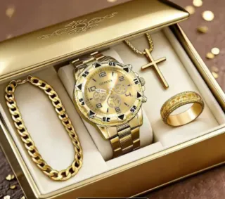 Set de Joyería Hombre Oro: Reloj, Cadena, Anillo