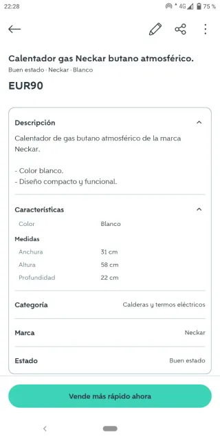 Calentador gas butano Necker atmosférico