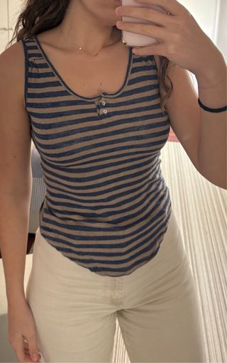 Camiseta Zara Rayas Azul y Marrón Talla M