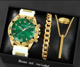 Conjunto de Reloj, Pulsera y Collar Dorado