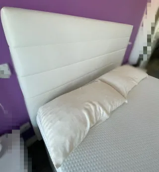 Cabecero y canapé polipiel blanco + colchón Emma