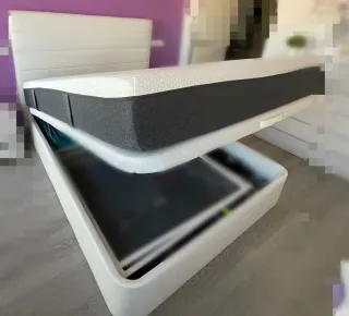 Cabecero y canapé polipiel blanco + colchón Emma