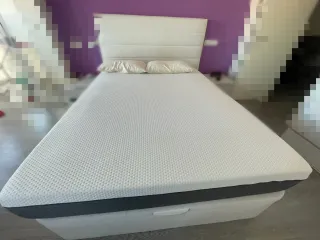 Cabecero y canapé polipiel blanco + colchón Emma