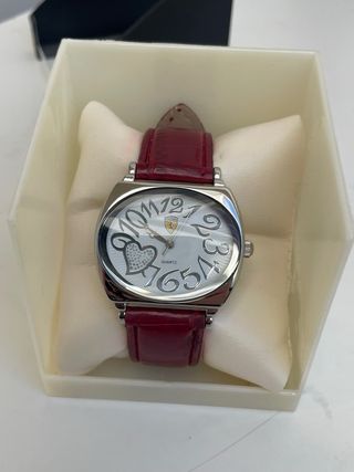 Reloj Quartz Art Deco Corazón Granate