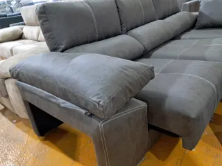 Sofá Chaiselongue Gris Piel Sintética