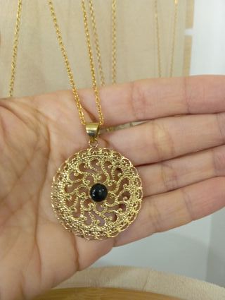 NUEVO! Colgante Bronce Mandala Turmalina Negra
