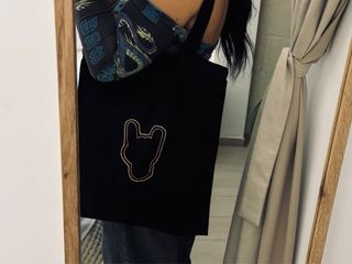 Borsa tote nera con disegno oro