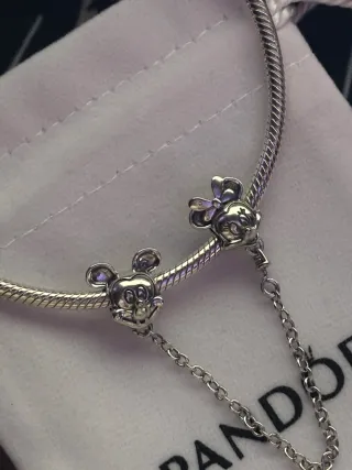 Charm Pandora Cadena de Seguridad Mickey y Minnie