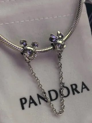 Charm Pandora Cadena de Seguridad Mickey y Minnie