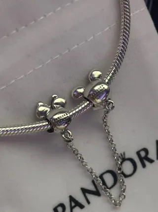 Charm Pandora Cadena de Seguridad Mickey y Minnie