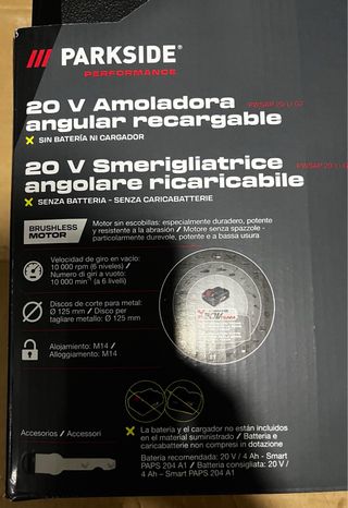 Amoladora Angular 20v parkside performance
