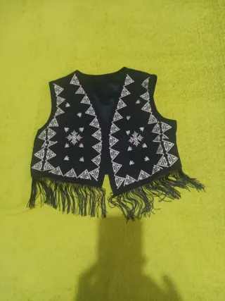 Chaleco Flamenca Negro Bordado Flecos