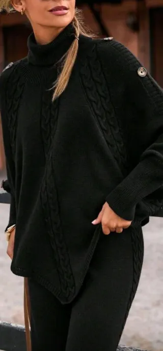 Conjunto Punto Suéter Asimétrico Negro