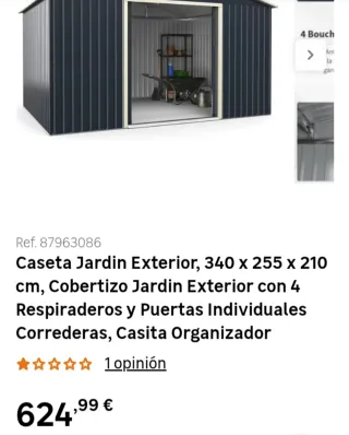 Caseta Jardín Metálica Gris/Blanca