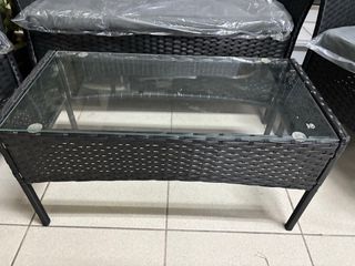 Set Terraza 4 Piezas Mimbre y Cristal