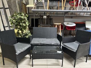 Set Terraza 4 Piezas Mimbre y Cristal