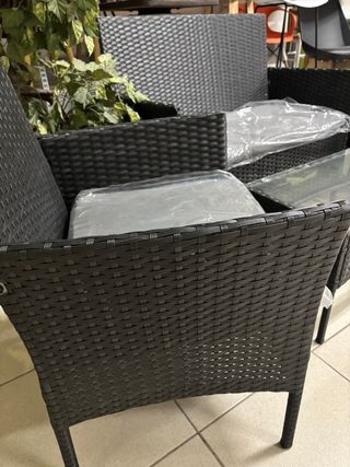 Set Terraza 4 Piezas Mimbre y Cristal