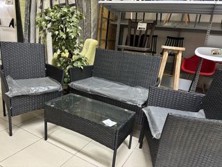 Set Terraza 4 Piezas Mimbre y Cristal