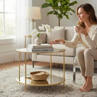 Mesa auxiliar HAKU MÖBEL redonda dorada