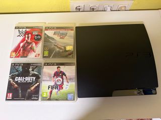 Playstation 3 Slim Negra + Mando y Juegos