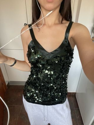 Top de tirantes de lentejuelas vintage fiesta