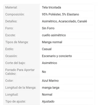 Top manga larga azul marino talla L