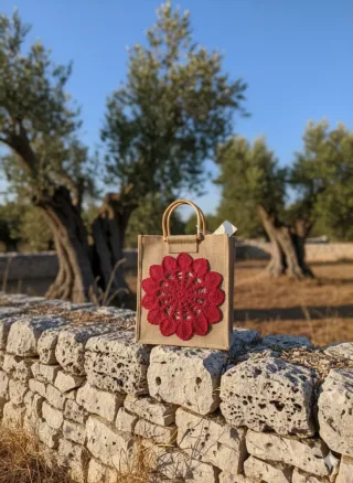 Borsa juta con centrino antico salentino