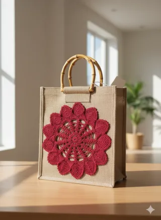 Borsa juta con centrino antico salentino