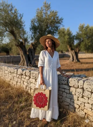 Borsa juta con centrino antico salentino