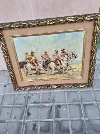 Cuadro de caballos enmarcado, pintor andaluz Ruiz