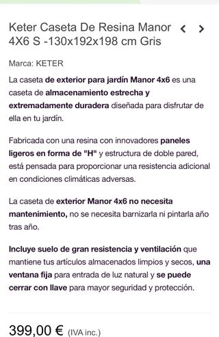 Caseta Resina Keter Manor 4x6 Gris