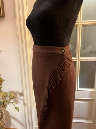 Gonna lana marrone con frange modello pareo