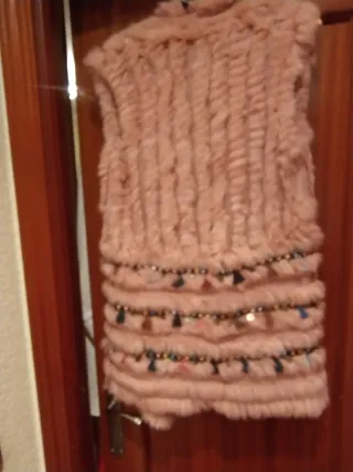 Chaleco piel y punto rosa talla única