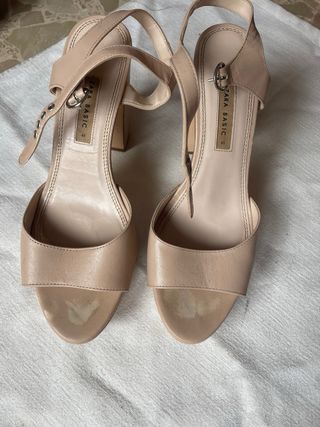 Sandalias Zara Tacón Rosa Palo Piel Talla 41