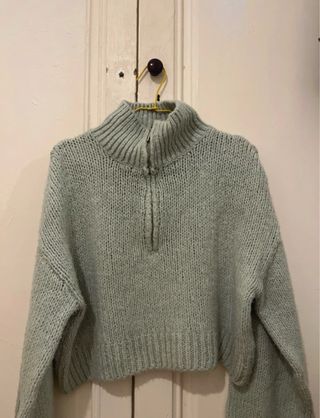 Camisola corta de punto azul verdoso