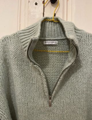 Camisola corta de punto azul verdoso