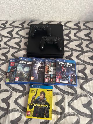 Ps4 Slim 500gb + 2 mandos, juegos incluidos