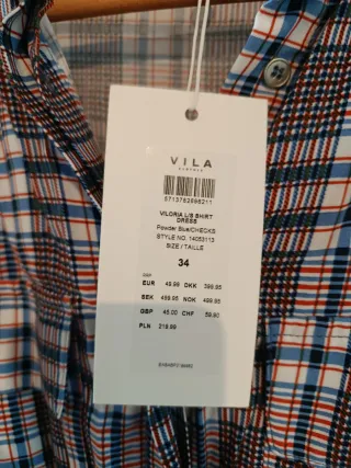 Vestido camisero Vila talla XS cuadros, a estrenar