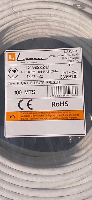 Cable Red Lazsa P CAT 6 U/UTP FRLSZH 100m