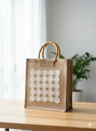 Borsa juta con centrino antico salentino